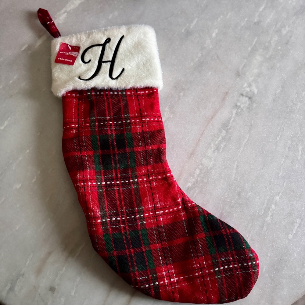 NWT Plaid Christmas Stocking with Initial 'H' - Wondershop